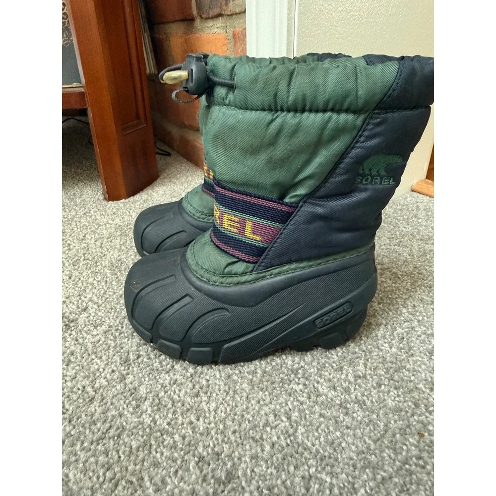 Sorel Commander Toddler Snow Boots Green Black Winter Waterproof Size 7